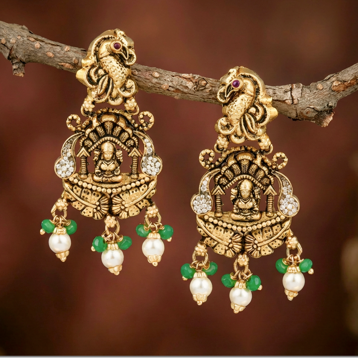 CZ Stone With emerald beats Peacock Drops