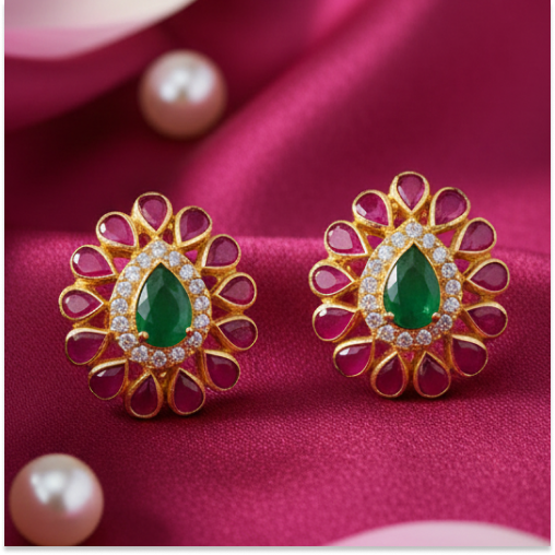 Emerald & Ruby Stoned Studs
