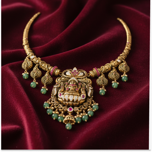 Emerald CZ Stone & Beats Neckalce