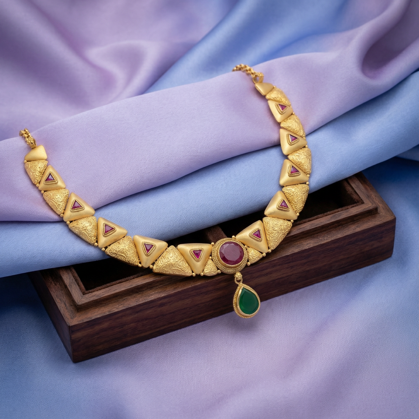 Elegant Ruby & Emerald Stoned Necklace