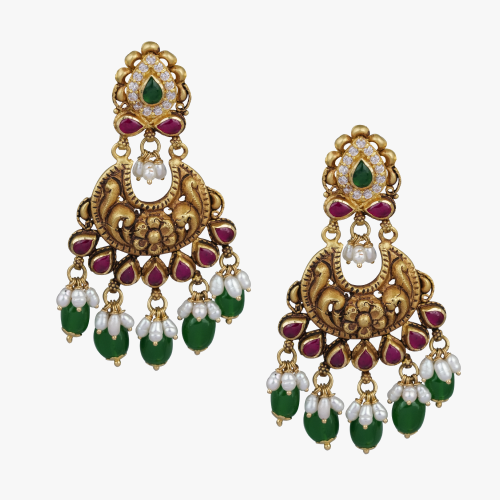 Ruby Stone with Emerald & Pearls Beats Drops