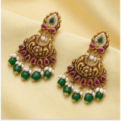 Ruby Stone with Emerald & Pearls Beats Drops