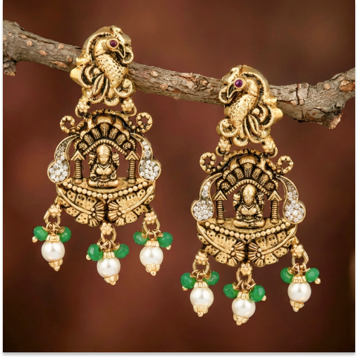 CZ Stone With emerald beats Peacock Drops