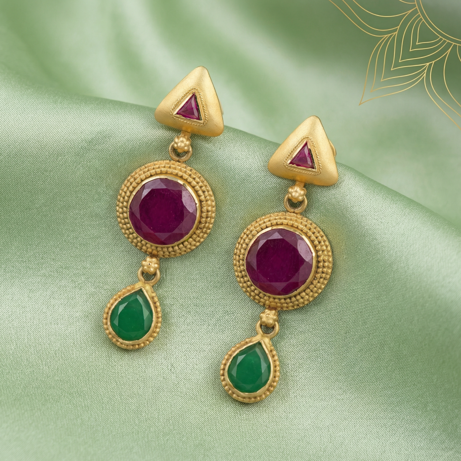 Classy Ruby & Emerald Stone Drops