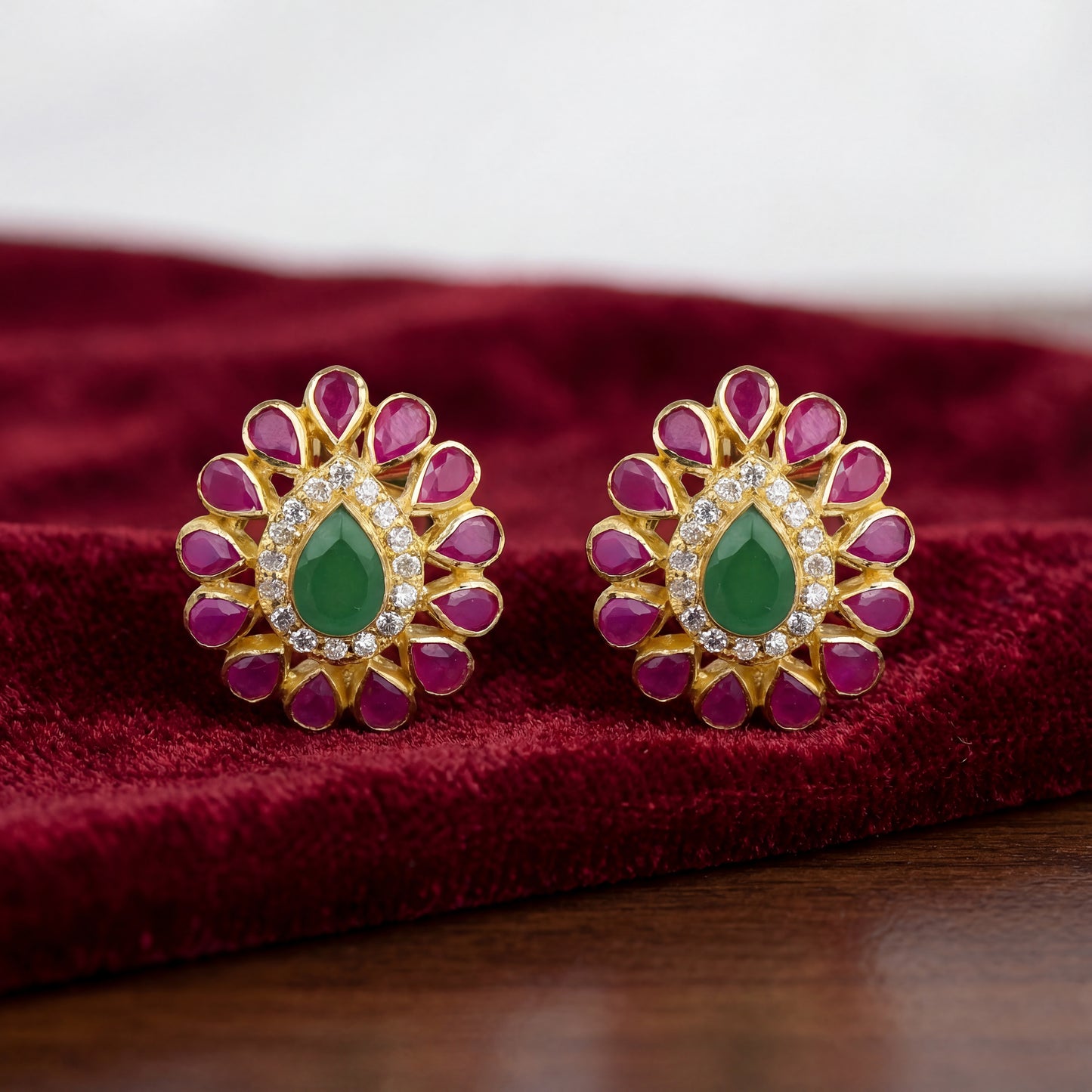 Emerald & Ruby Stoned Studs