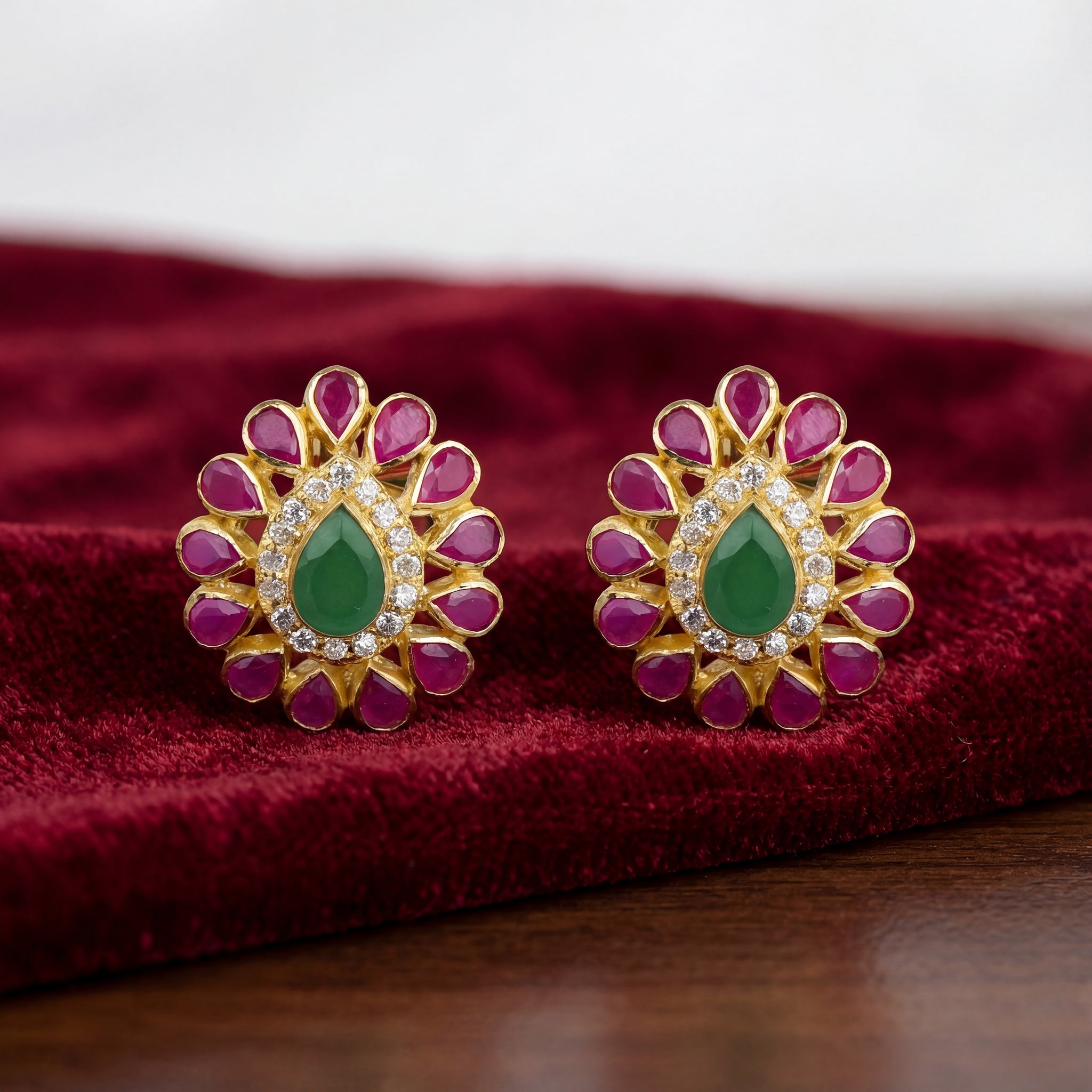Emerald & Ruby Stoned Studs