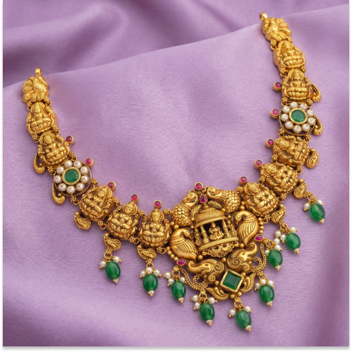 Emerald Stone & Beats Necklace