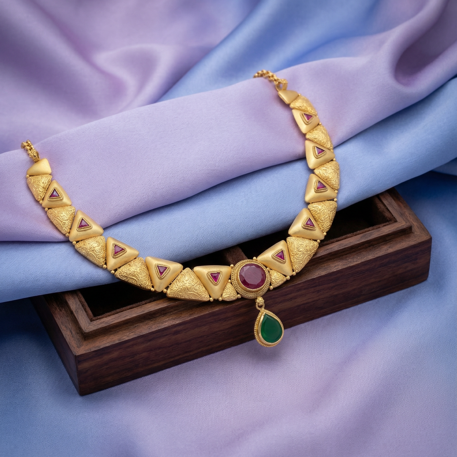 Elegant Ruby & Emerald Stoned Necklace