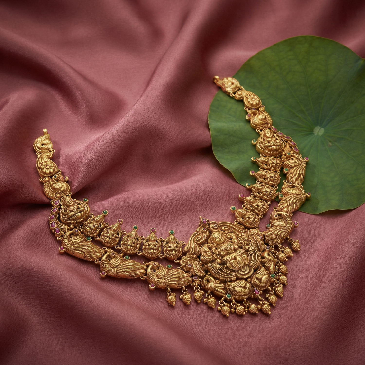 Double Layer Lakshmi With Peacock Necklace