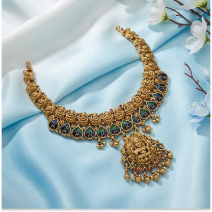 Peacock Feather Lakshmi Necklace